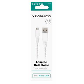 Kabel VIVANCO 61698 Micro-USB, 2.5m, pleteni bijeli