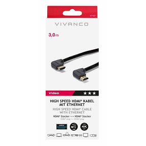 Kabel HDMI VIVANCO 47107, High Speed with Ethernet, 3m, kutni