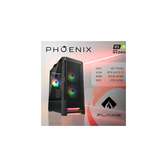 Računalo Phoenix FLAME Y-576 AMD Ryzen 7700X/32GB DDR5/NVME SSD 2TB/750W 80+ GOLD/VGA RTX 4070TI SUPER 16GB