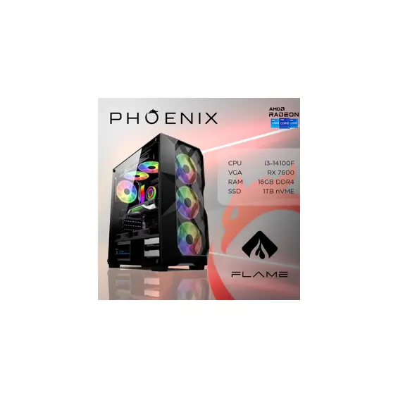 Računalo Phoenix FLAME Y-577 Intel i3 14100F/16GB DDR4/NVME SSD 1TB/550W 80+/VGA RX7600 8GB